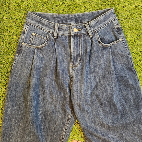 Super Wide Leg Women’s Jeans - Dark Blue Flare. Boxy. Baggy. 90s Y2K Rare Retro - Picture 4 of 8